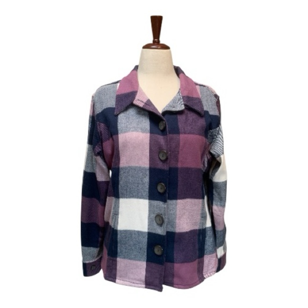 Cabela's Plaid Women's Shacket Jacket Shirt Purple Navy Plaid Flannel Sz XL